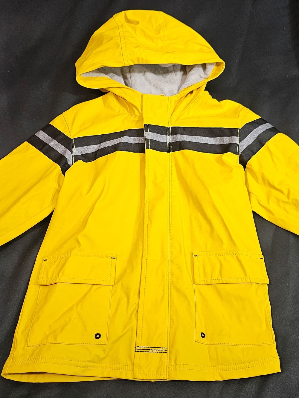 Old Navy Bright Yellow Hooded Raincoat with Reflective Stripes (#0236)